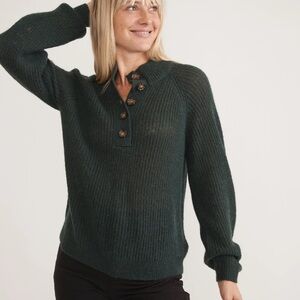 Marine Layer Wool Blend Evelyn Sweater | Forest Green Button Neck | Size M